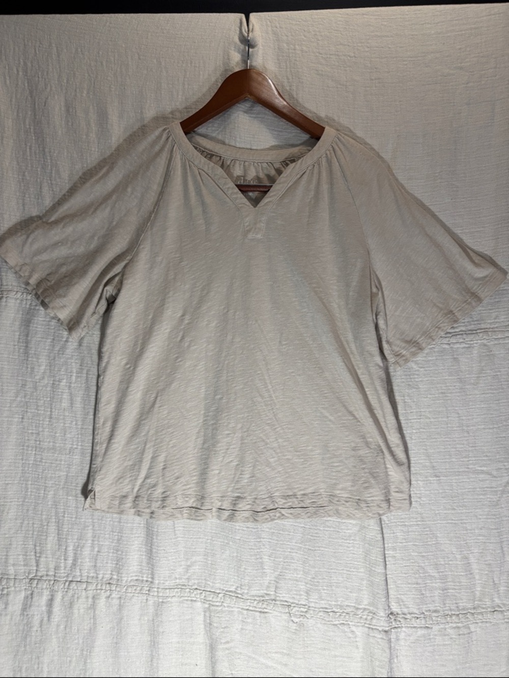 Light Beige V-Neck Casual Women's Tunic Linen Cotton Blend